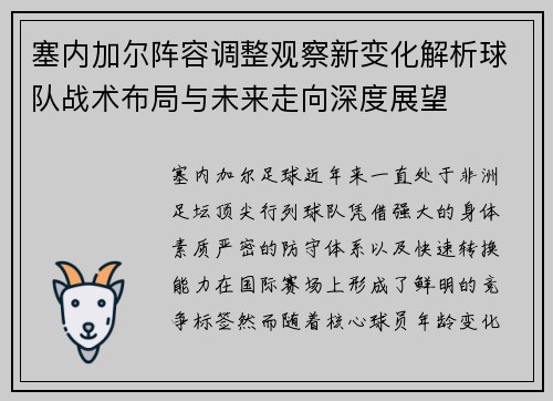 塞内加尔阵容调整观察新变化解析球队战术布局与未来走向深度展望